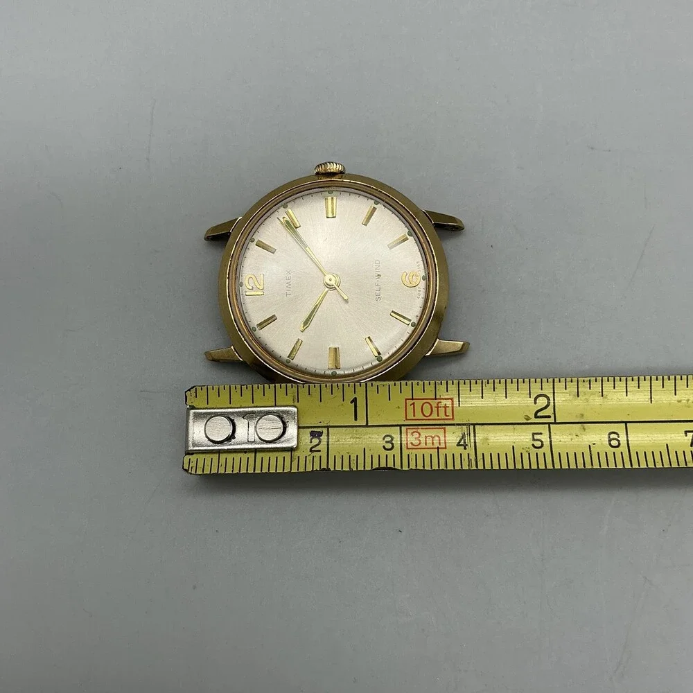 Vintage Timex Self-Wind Mens Watch 34mm Silver Gold Tone For Parts Not Running